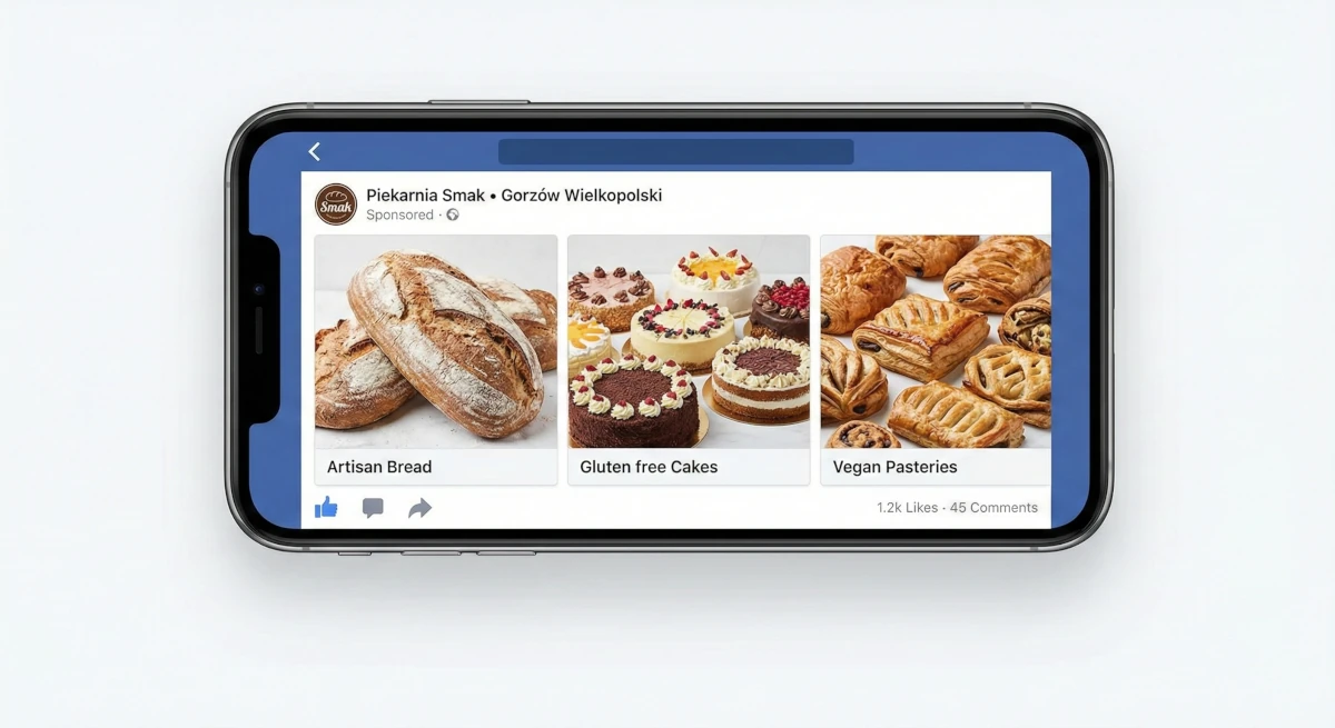 Mockup reklam karuzeli Facebook - piekarnia Smak Gorzów