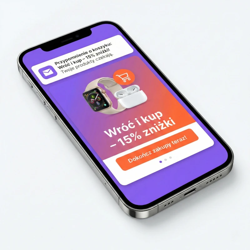 Telefon z powiadomieniem o remarketingu - reklama porzuconego koszyka