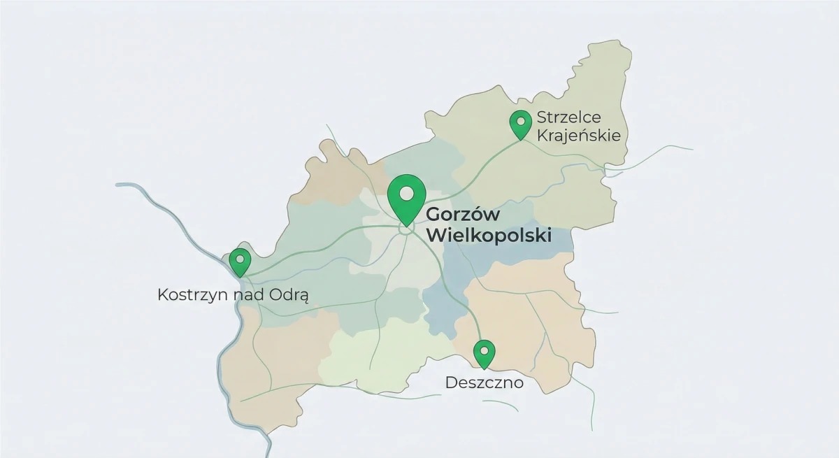 Mapa lokalnego SEO - pozycjonowanie w Gorzowie i okolicach